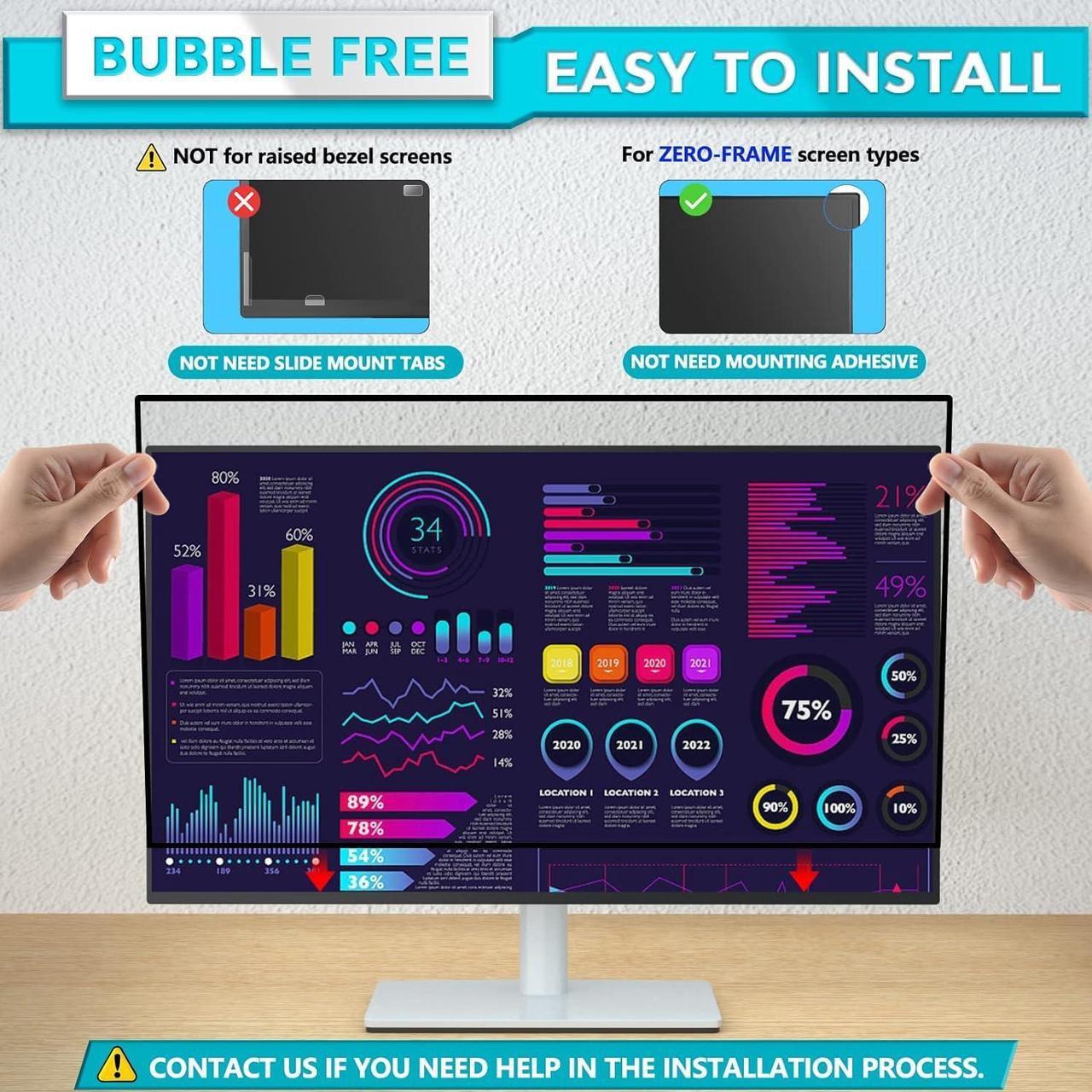 Alt view image 2 of 5 - PYS Upgrade 27 Inch Computer Monitor Privacy Screen Filter with - 16:9 Aspect Removable Anti Glare Blue Light Crystal Clear Privacy Screen Shield - No Magnetic No Glue - Anti Scratch Screen Protector