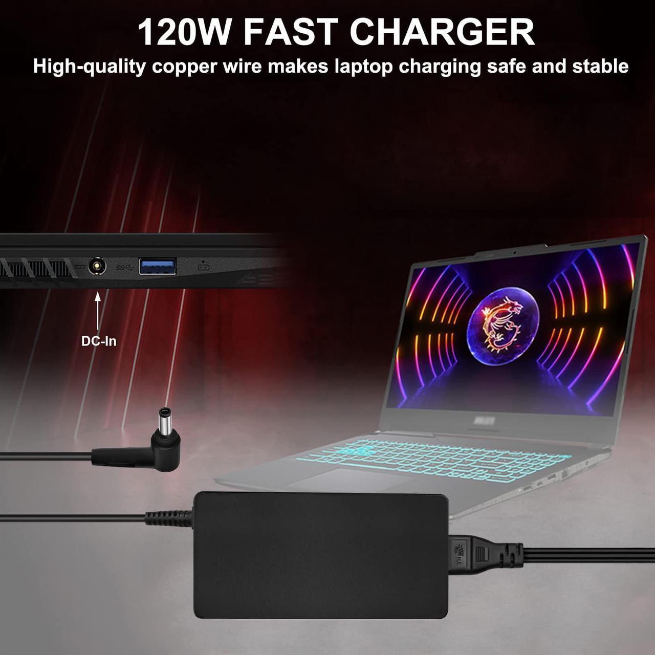 Alt view image 4 of 5 - 20V 6A Charger for MSI Thin GF63 13 12 11th Laptop MSI GV15 Thin MSI Cyborg 15 A12V A13V Summit E16 Flip A13V Power Supply MSI GF63 Thin Charger MSI Creator M14 Power Cord