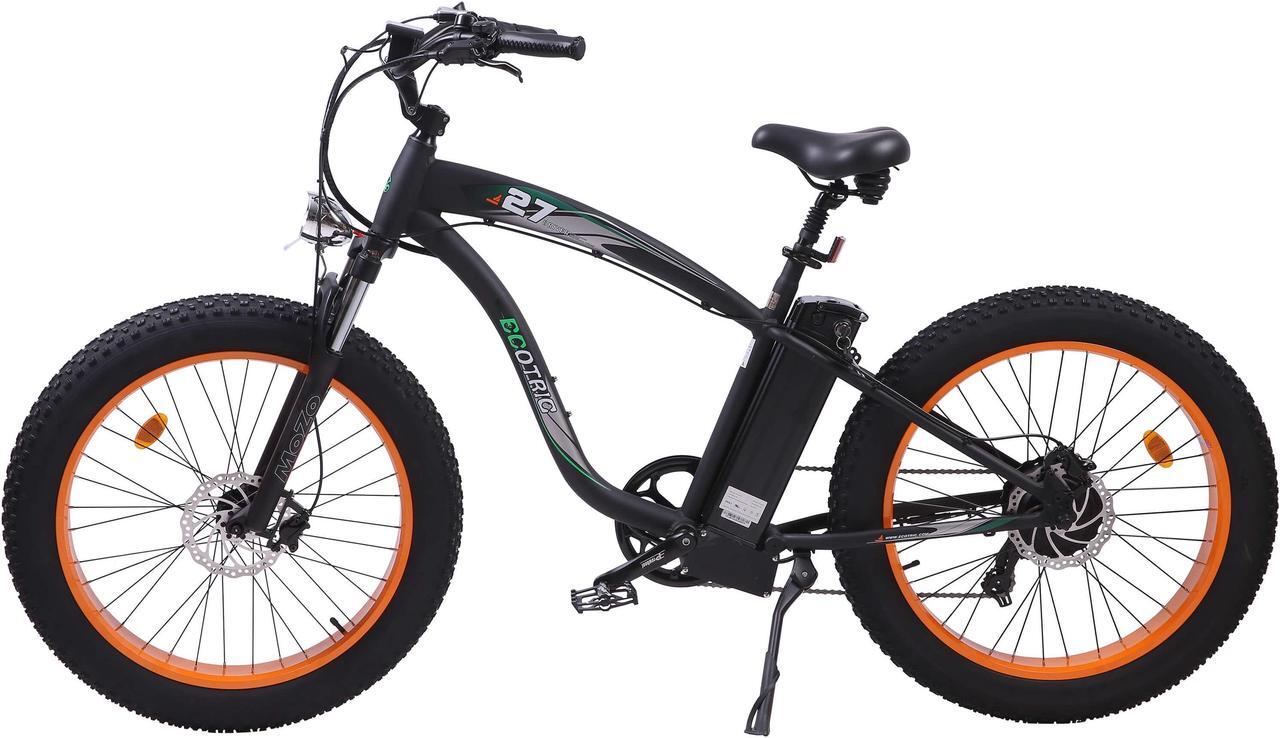 Alt view image 2 of 7 - Ecotric UL Certified 48V 13AH 750W orange Hammer Electric Fat Tire Beach Snow Bicycle with hydraulic front suspension fork, hydraulic disc brakes, front light, Shimano 7-speed and LCD display
