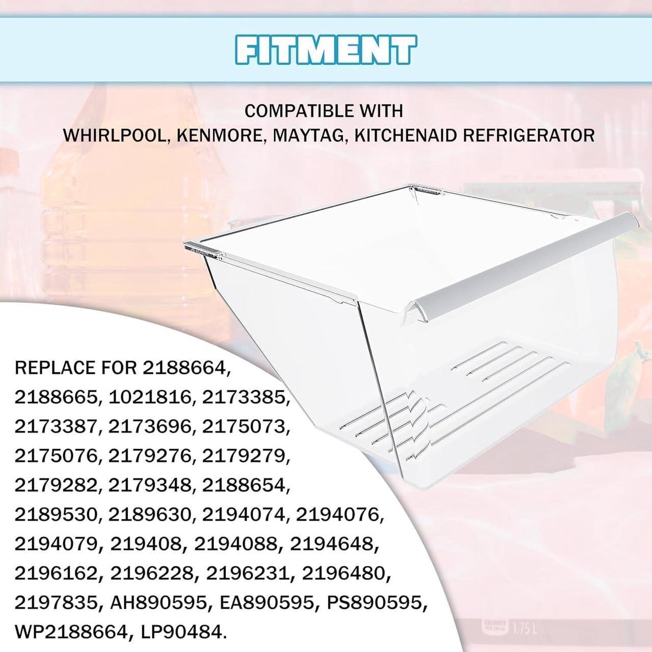 Alt view image 4 of 7 - Ecotric Crisper Drawer Bin Replacement for 2188664 WP2188664 Compatible with Whirlpool, Kenmore, Maytag, Kitchenaid Refrigerator Clear Crisper Pan (Bottom) W/White Handle Plastic(PS)