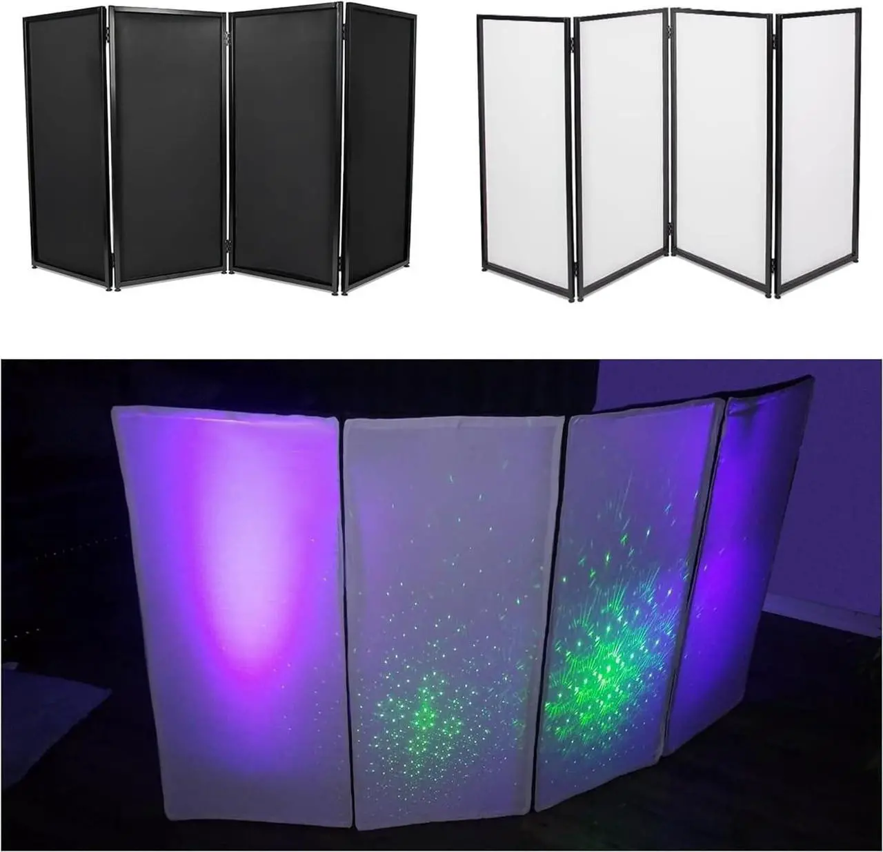 Main image of Ecotric DJ Foldable Facade Portable Event Booth Screen White/Black Scrim Metal Frame Booth w/Travel Bag Case