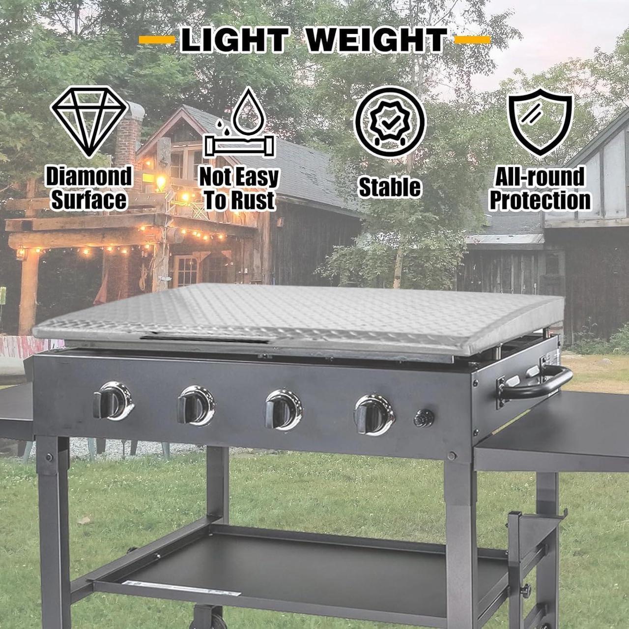 Alt view image 4 of 7 - Ecotric Griddle Cover Compatible with 36 Inch Blackstone Grill Griddle Lid Hard Cover with Stainless Steel Handle for Outdoor BBQ Hood Blackstone Griddle Accessories Waterproof Silvery Aluminum
