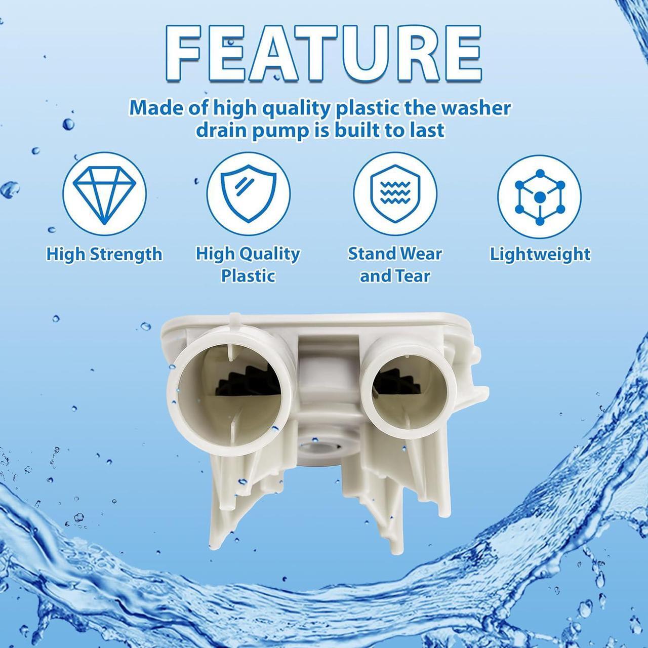 Alt view image 2 of 7 - Ecotric 3363394 Washer Drain Pump Compatible with Direct-Drive Washing Machines Whirlpool, Kenmore, KitchenAid Plastic Replacement for 3363892 3352496 PS11741242 WP3363892VP B00MS2G6JC