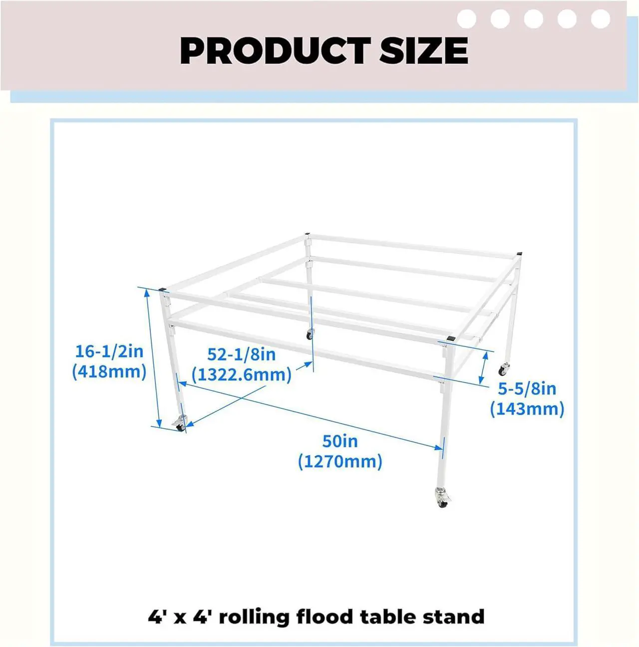 Alt view image 2 of 7 - Ecotric 4' x 4' Rolling Flood Table Stand Fit All Popular Brand (ID) Trays and Reservoirs for Hydroponic Germination Trays w/ 2 Swivel Caster Wheels Tool-free Steel Powder Coated White Bracket
