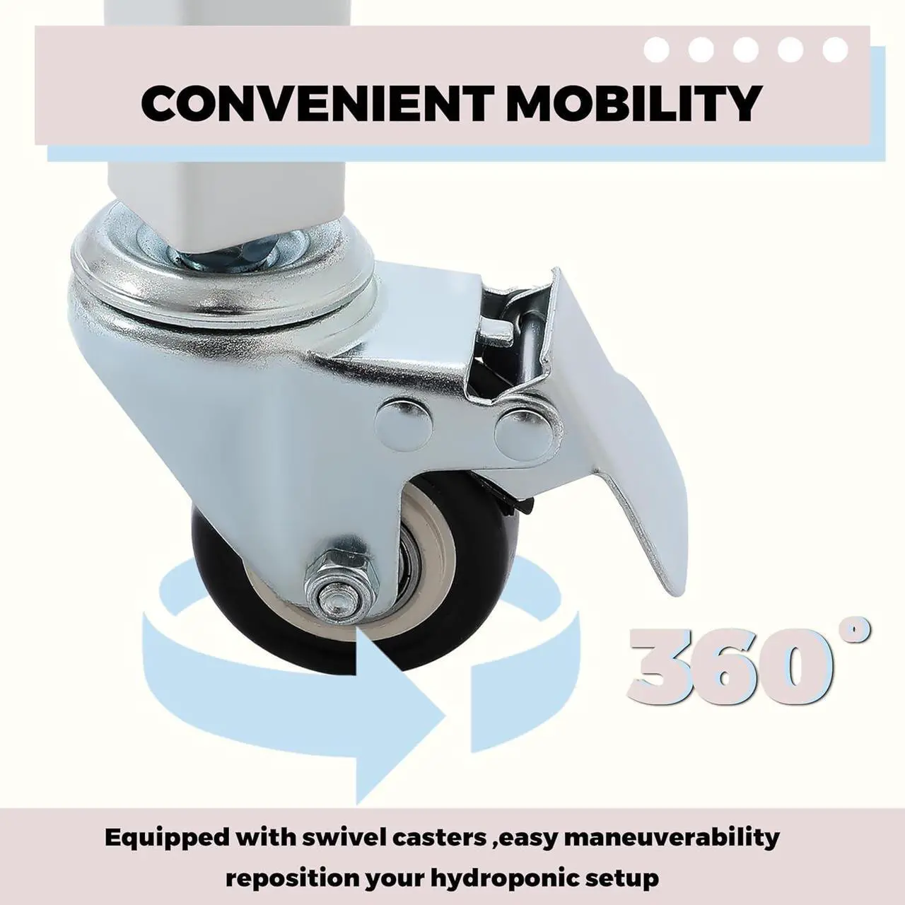 Alt view image 5 of 7 - Ecotric 4' x 4' Rolling Flood Table Stand Fit All Popular Brand (ID) Trays and Reservoirs for Hydroponic Germination Trays w/ 2 Swivel Caster Wheels Tool-free Steel Powder Coated White Bracket