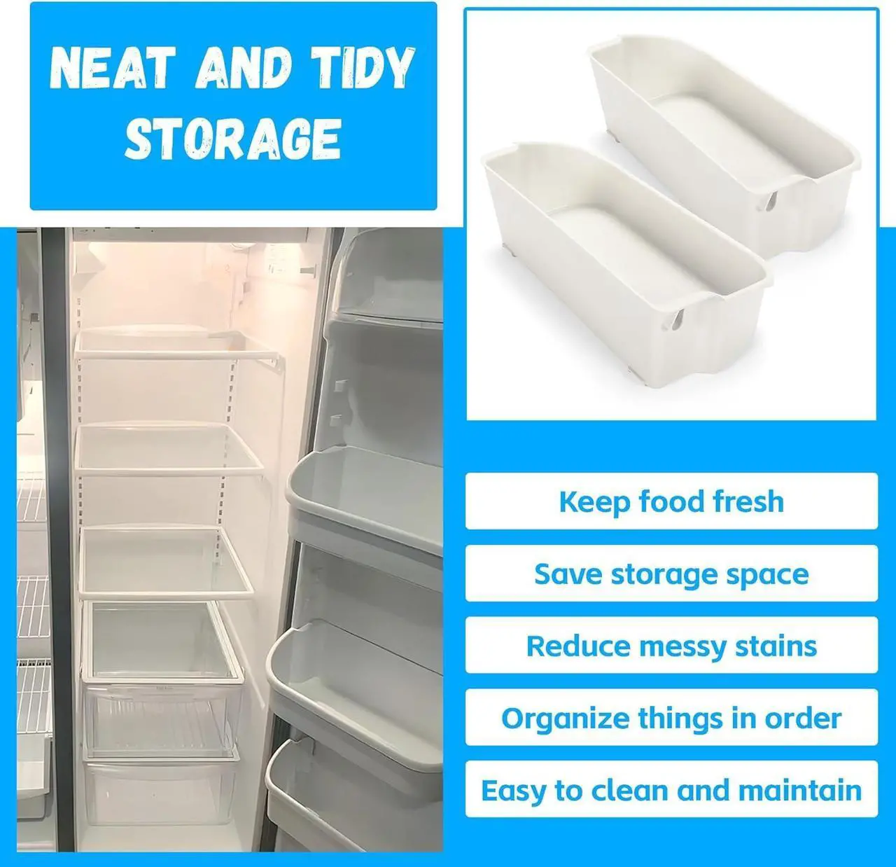 Alt view image 3 of 7 - Ecotric 240356401 AP2116036 Refrigerator Door Bin Shelf Bucket Shelf 240356405 240356406 240356409 Replacement only White Bin (2Pcs White)