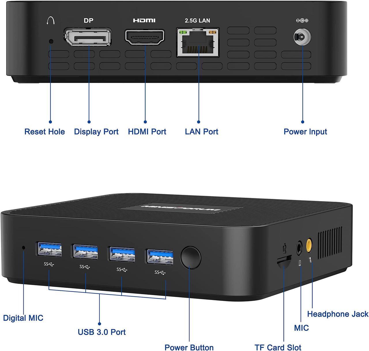 Alt view image 8 of 7 - Mini PC Windows 11 GK41 Mini Desktop Computers 8GB DDR4 256GB SSD Intel Celeron J4125 Processor Dual LAN Mini PC, Digital Mic, Business Small PC 4K HDMI/DisplayPort HTPC, Dual Band Wi-Fi Micro PC