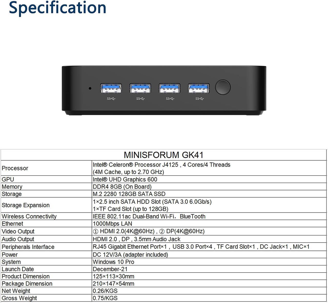 Alt view image 3 of 7 - Mini PC Windows 11 GK41 Mini Desktop Computers 8GB DDR4 256GB SSD Intel Celeron J4125 Processor Dual LAN Mini PC, Digital Mic, Business Small PC 4K HDMI/DisplayPort HTPC, Dual Band Wi-Fi Micro PC