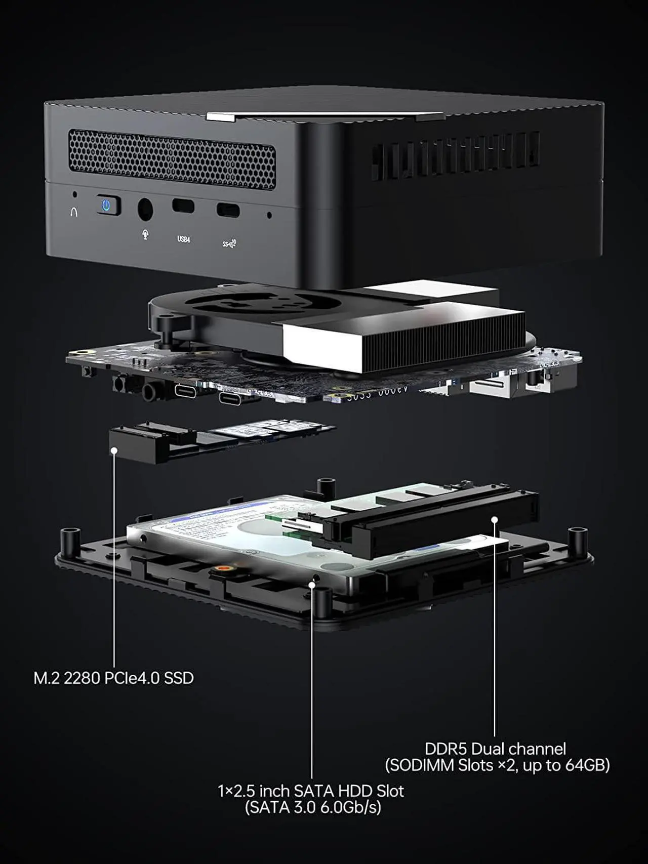 Alt view image 6 of 7 - MINISFORUM Venus Series UM773 Lite Mini PC Barebone Version Without RAM/SSD/OS AMD Ryzen 7 7735HS up to 4.75GHz AMD Radeon 680M Mini Computer, 2 x HDMI,1x USB4,5X USB Ports,WiFi 6,BT5. 2