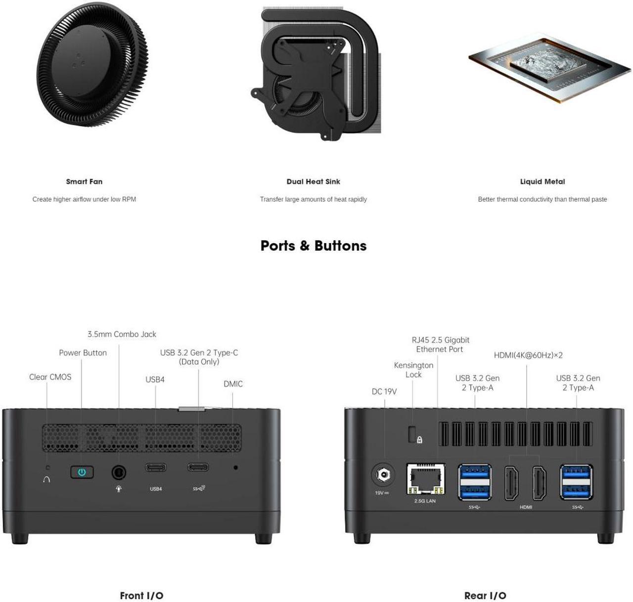 Alt view image 6 of 6 - MINISFORUM UM690S Mini PC AMD Ryzen 9 6900HX 8 Cores 16 Threads 32 GB RAM 1 TB PCIe SSD, 2 x HDMI Ports, 6 x USB Ports, Wifi6, Bluetooth5.2
