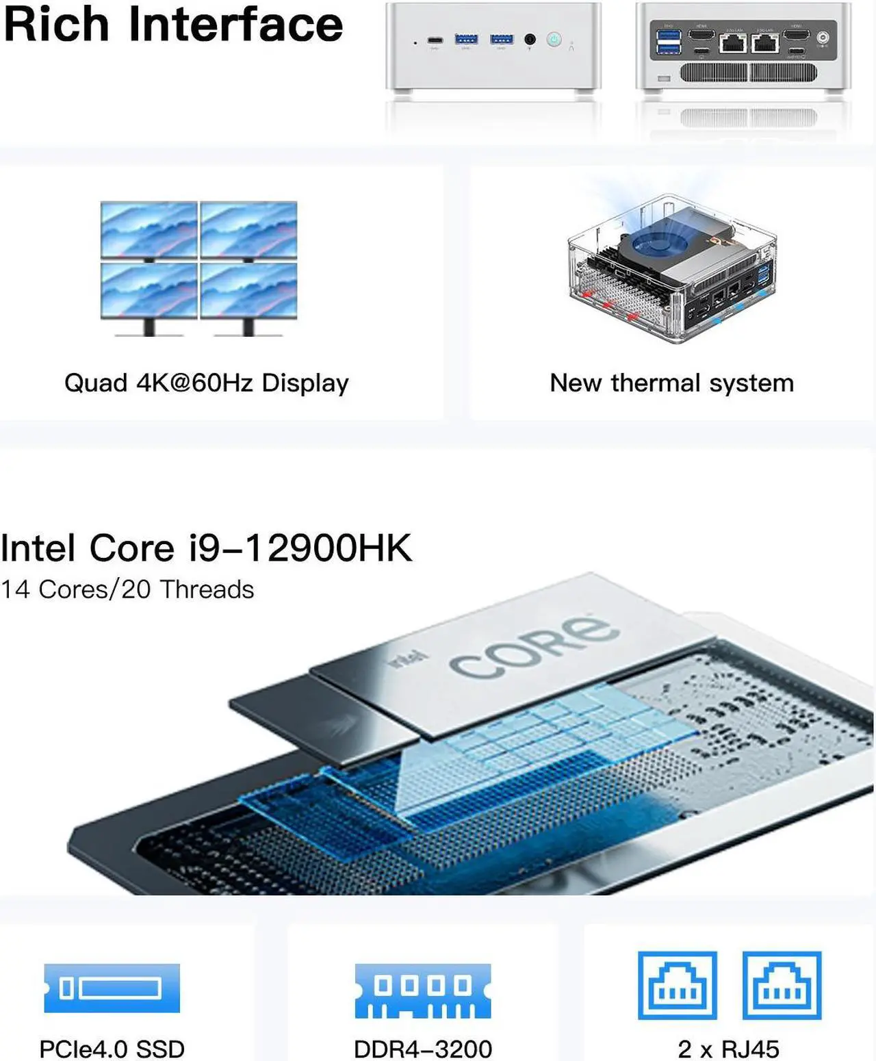 Alt view image 3 of 7 - MINISFORUM Venus Series NAB9 Mini PC, 12th Gen Core i9-12900HK Small Computer Barebone Version, 2X HDMI+2X USB-C Output, 2X 2.5G RJ45 Port, 4X USB3.2 Small Form Factor