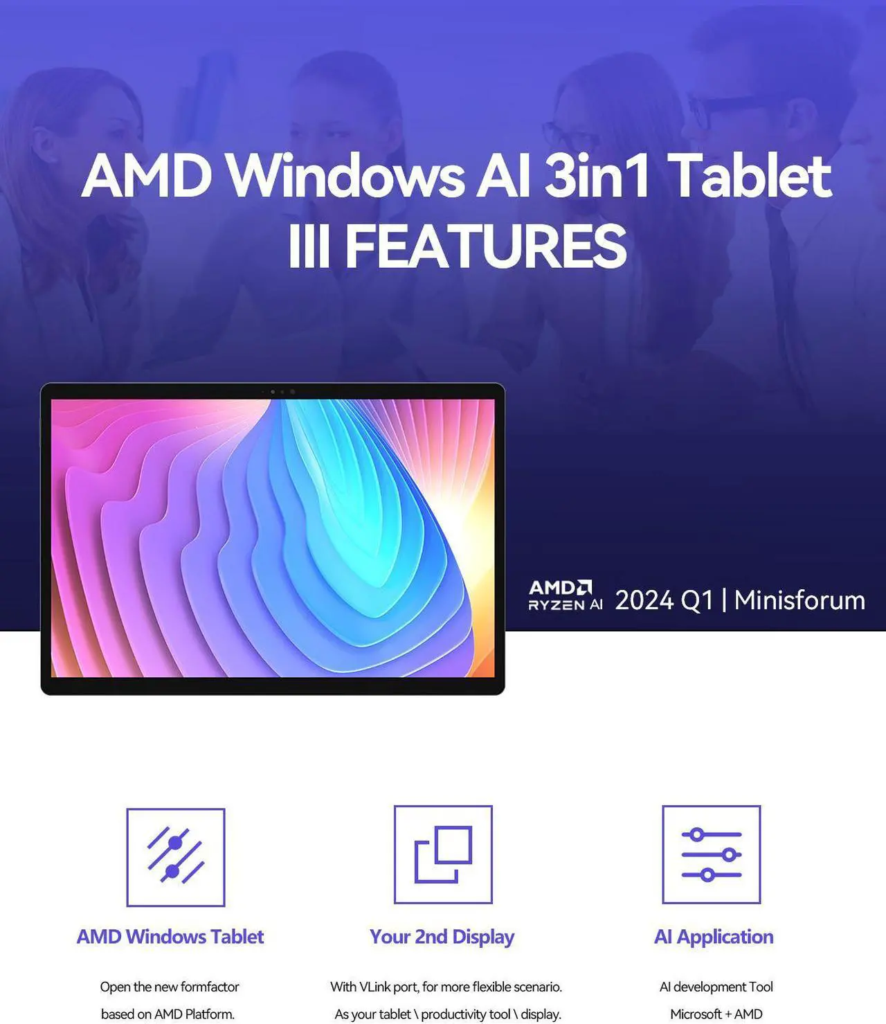 Alt view image 2 of 7 - MINISFORUM V3 Tablet PC with Keyboard, AMD Ryzen 7 8840U(up to 5.1GHz) 14 inch 3 in 1 Tablet Computer, 32GB RAM+1TB SSD, 2.5K@165Hz, 2xUSB4 Port, 5MP Camera/Wi-Fi 6E/Bluetooth Support
