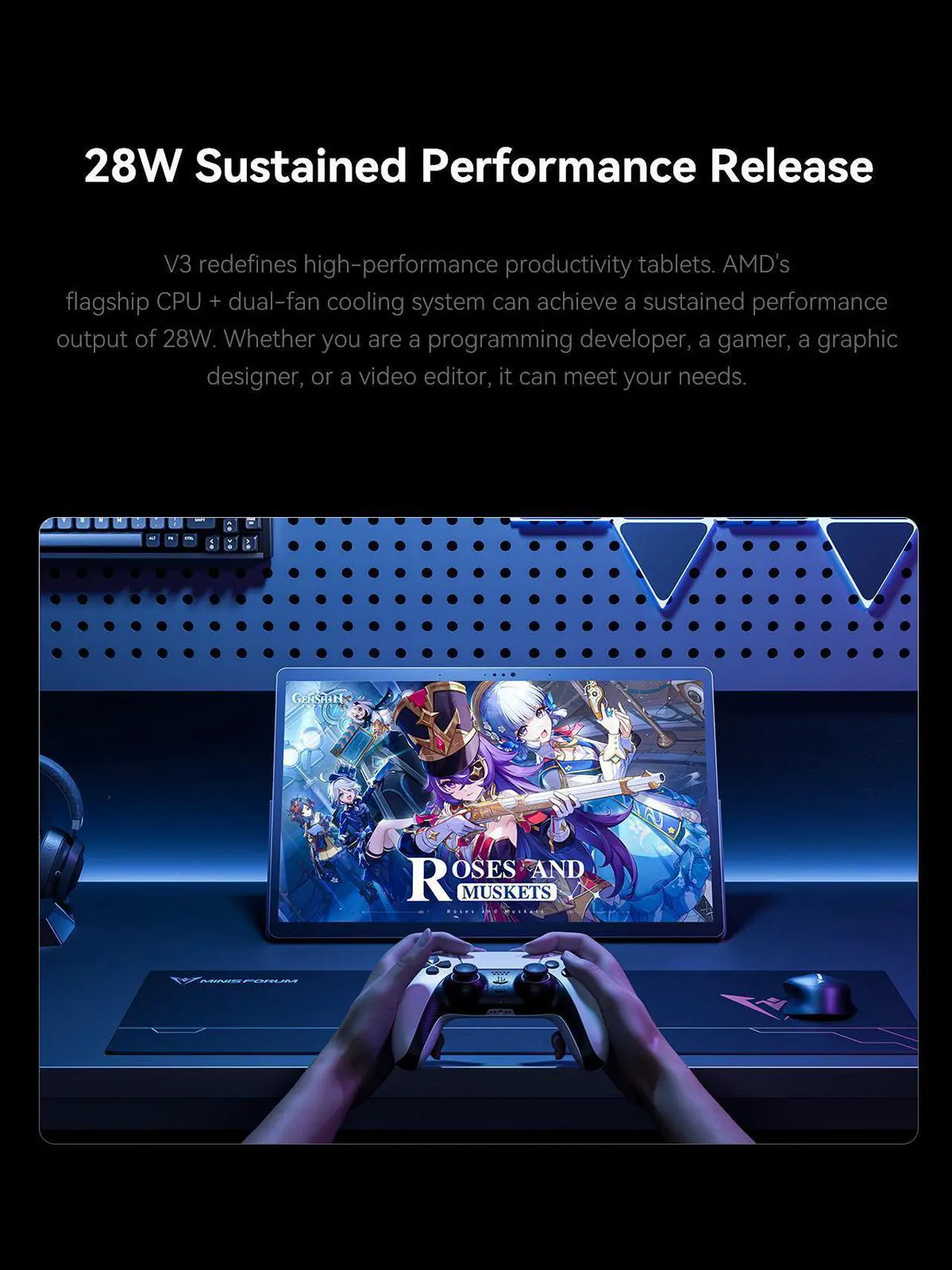 Alt view image 6 of 7 - MINISFORUM V3 Tablet PC with Keyboard, AMD Ryzen 7 8840U(up to 5.1GHz) 14 inch 3 in 1 Tablet Computer, 32GB RAM+1TB SSD, 2.5K@165Hz, 2xUSB4 Port, 5MP Camera/Wi-Fi 6E/Bluetooth Support