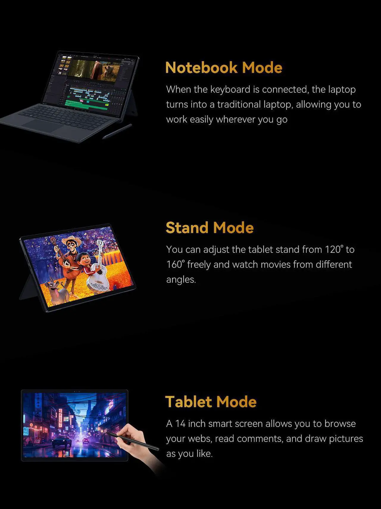 Alt view image 7 of 7 - MINISFORUM V3 Tablet PC with Keyboard, AMD Ryzen 7 8840U(up to 5.1GHz) 14 inch 3 in 1 Tablet Computer, 32GB RAM+1TB SSD, 2.5K@165Hz, 2xUSB4 Port, 5MP Camera/Wi-Fi 6E/Bluetooth Support