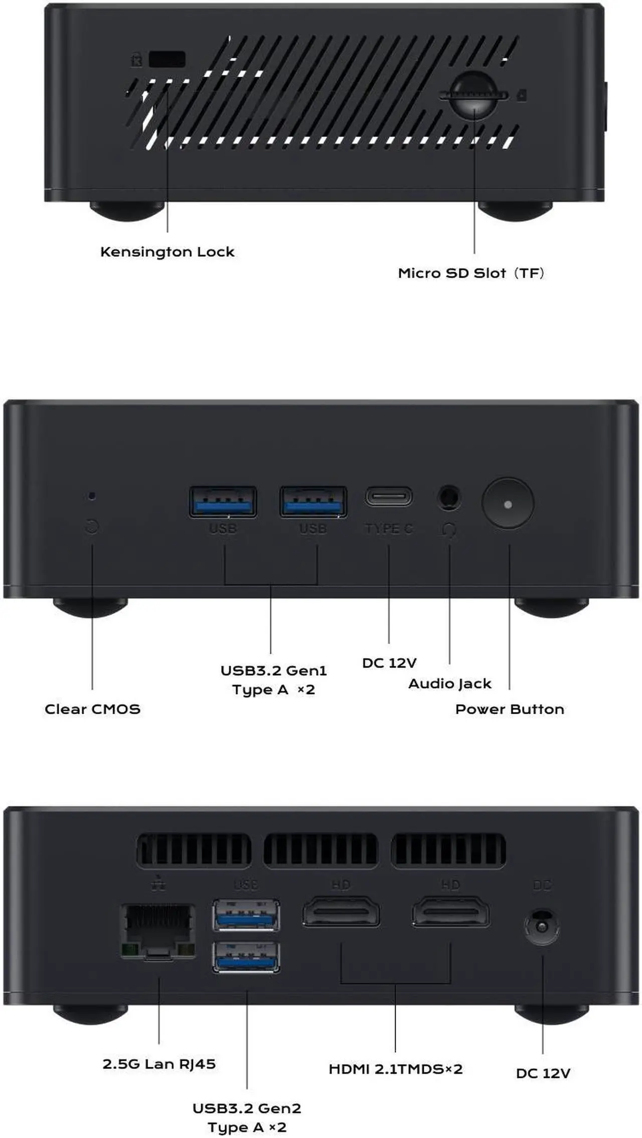 Alt view image 6 of 7 - MINISFORUM Mini PC UN100P Alder Lake N100 Micro Computer, 16GB RAM+512GB SSD, 2X HDMI TMDS/USB-C 4K Triple Display, 4X USB3.2, 2.5inch SATA HDD Slot, SD Card Slot Intel UHD Graphics Small Form Factor