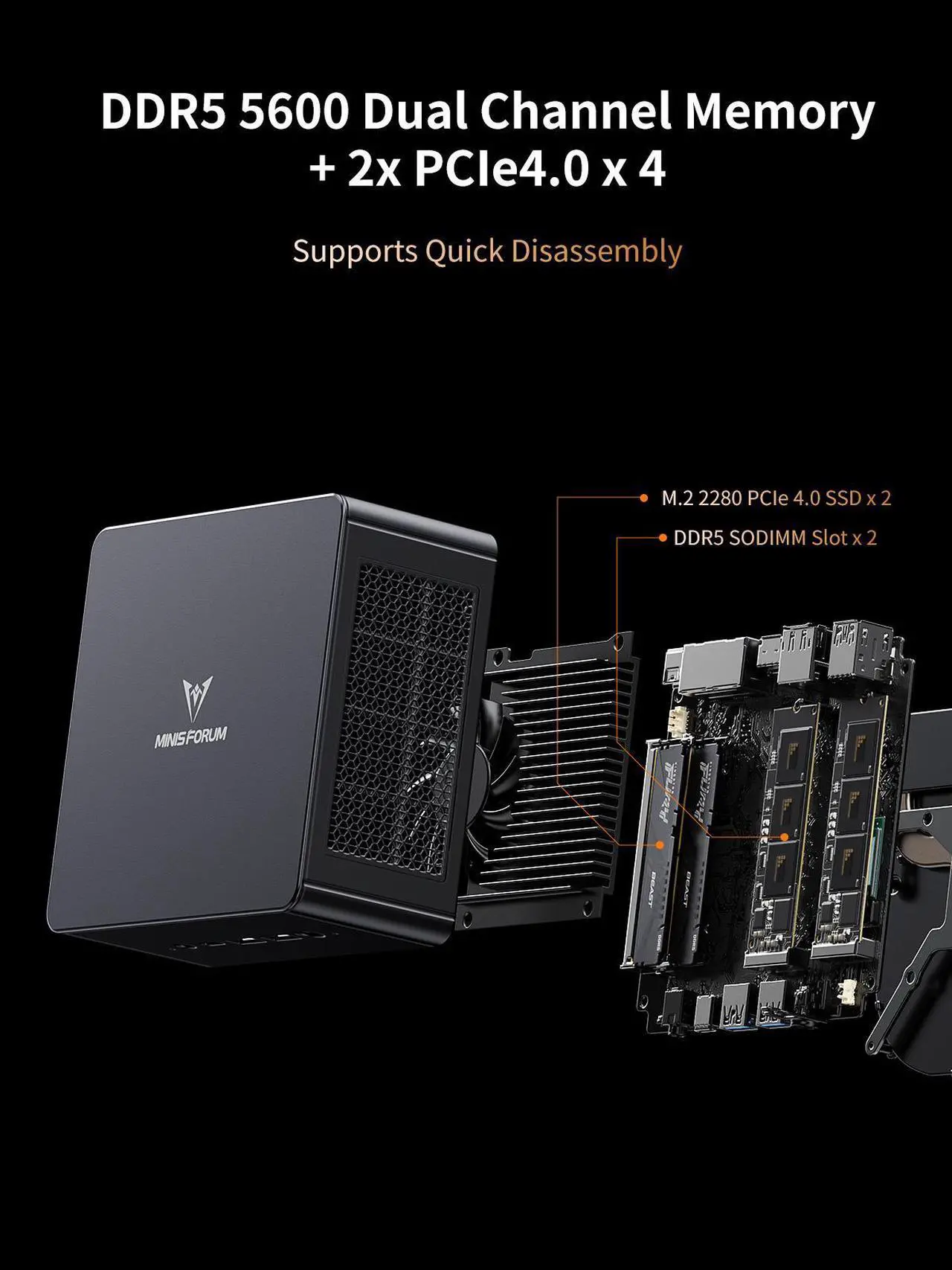 Alt view image 5 of 7 - MINISFORUM UM890 Pro Mini PC AMD Ryzen 9 8945HS(8C/16T, up to 5.2GHz) Barebone Version, 2xUSB4(PD 8K)|1xHDMI|1xDP Four Outputs, 2X RJ45, BT5.2 4xUSB3.2 AMD Radeon 780M Graphics Micro Computer