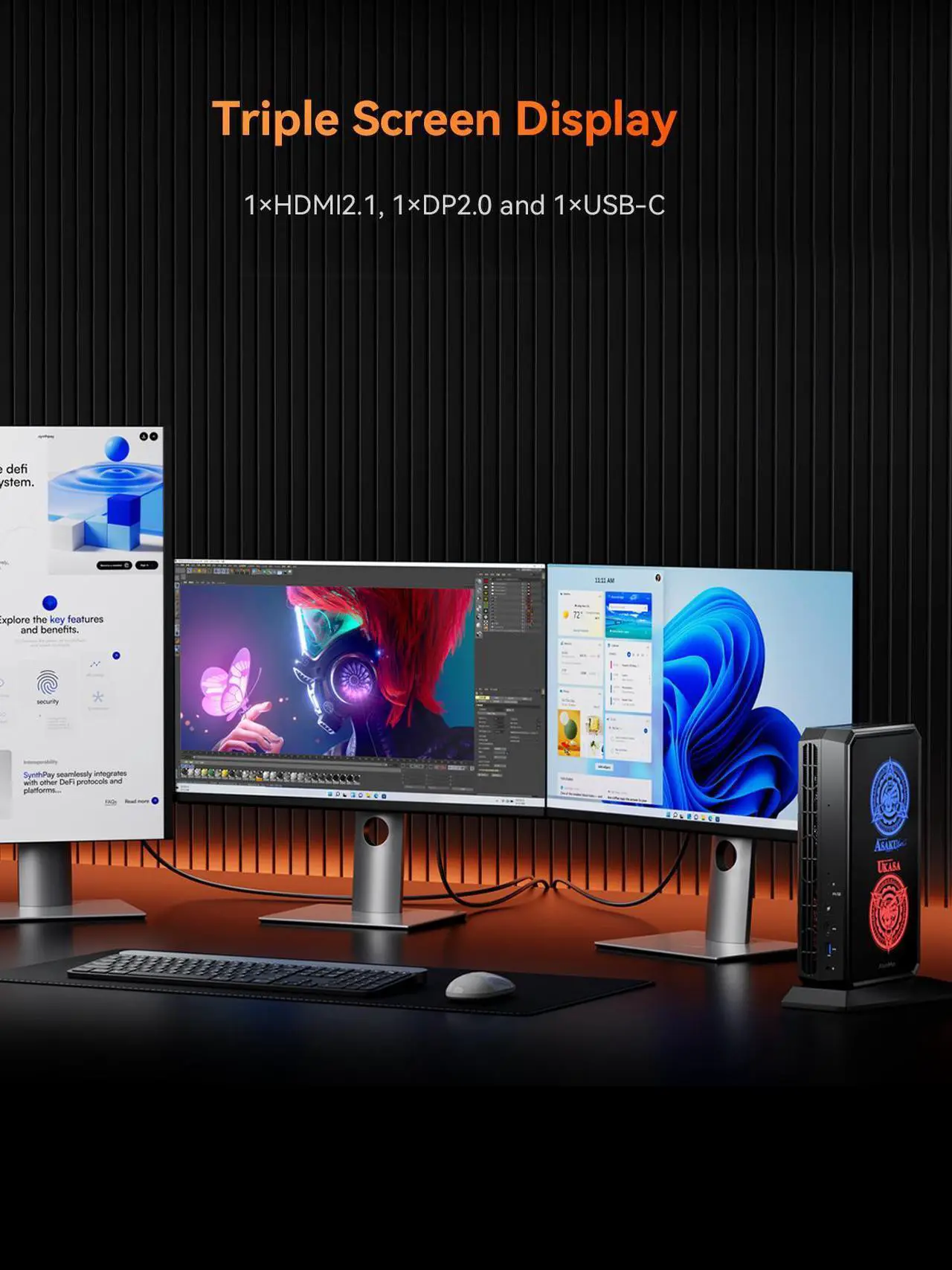 Alt view image 5 of 7 - AtomMan G7 Pt Mini PC AMD Ryzen 9 7945HX(16C/32T, up to 5.4GHz) Barebone Version Micro Computer, HDMI+DP+USB-C Output, 2.5G LAN, WiFi7, BT5.4, 4xUSB3.2 AMD Radeon RX 7600M XT Graphics Gaming PC