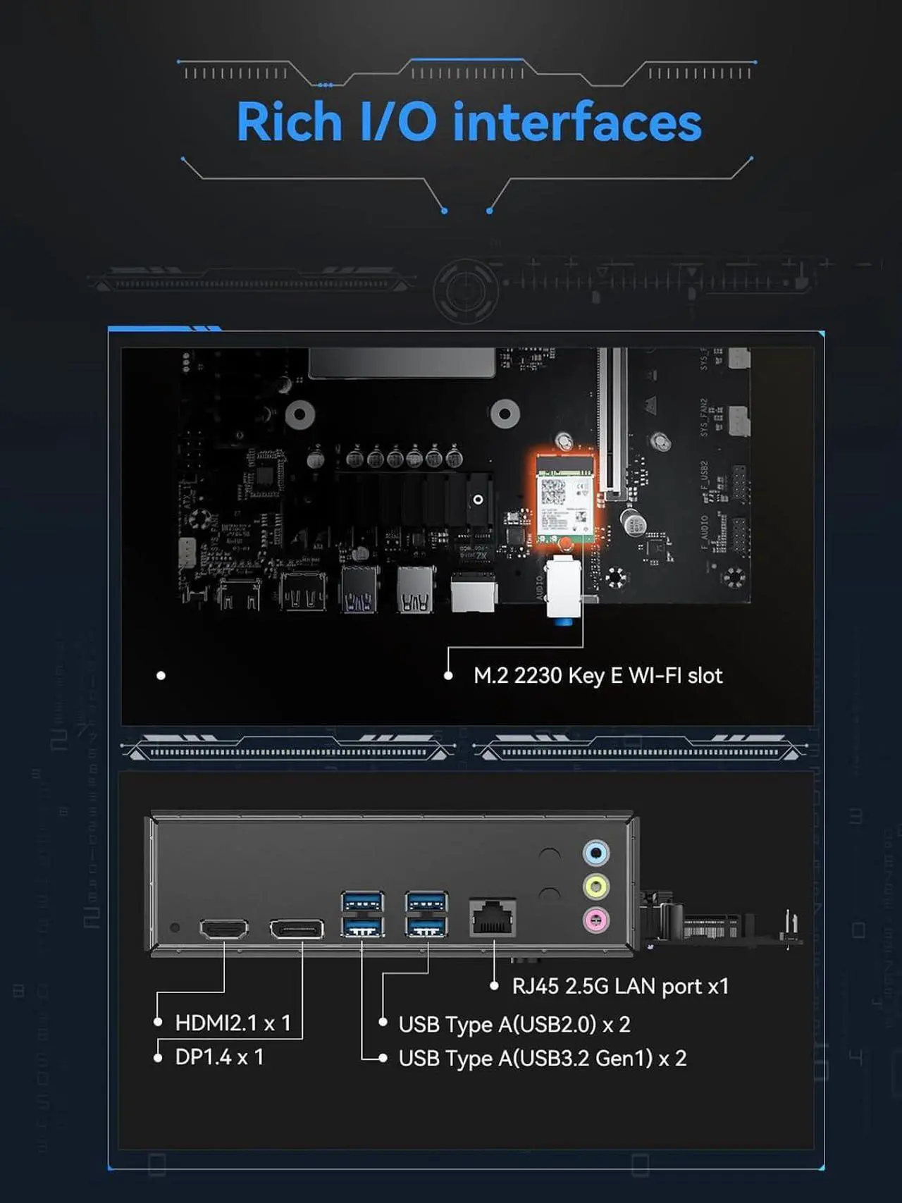 Alt view image 5 of 7 - MINISFORUM  BD795m Mini PC Motherboard  AMD Ryzen 9 7945HX DDR5 Barebone Gaming PC, 2x PCIe4.0 SSD,2xSATA3.0 HDD/SSD, HDMI2.1|DP1.4|, M.2 2230 Key E Slot
