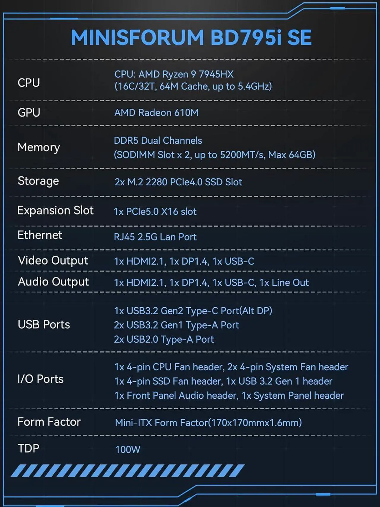 Minisforum bd795i se motherboard amd ryzen 9 7945hx 16c 32t gaming