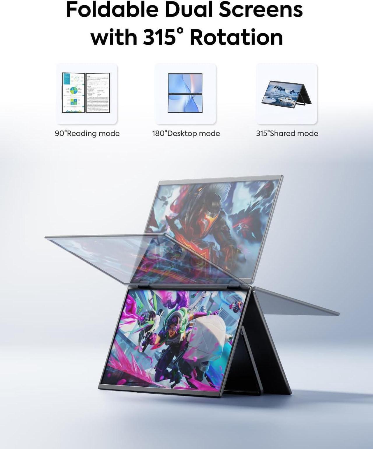 Alt view image 3 of 6 - MINISFORUM Laptop Screen Extender 15.6 Dual Stacked Monitors, HDMI + USB-C 1080P 16:9 IPS Portable Extended Monitor, Plug and Play, Dual Speaker, 170°Review Angle & 315° Rotation Portable Monitor