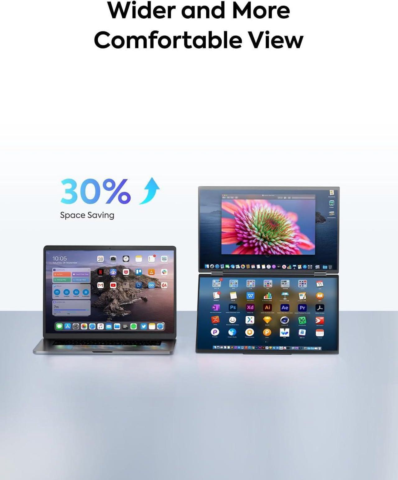 Alt view image 5 of 6 - MINISFORUM Laptop Screen Extender 15.6 Dual Stacked Monitors, HDMI + USB-C 1080P 16:9 IPS Portable Extended Monitor, Plug and Play, Dual Speaker, 170°Review Angle & 315° Rotation Portable Monitor