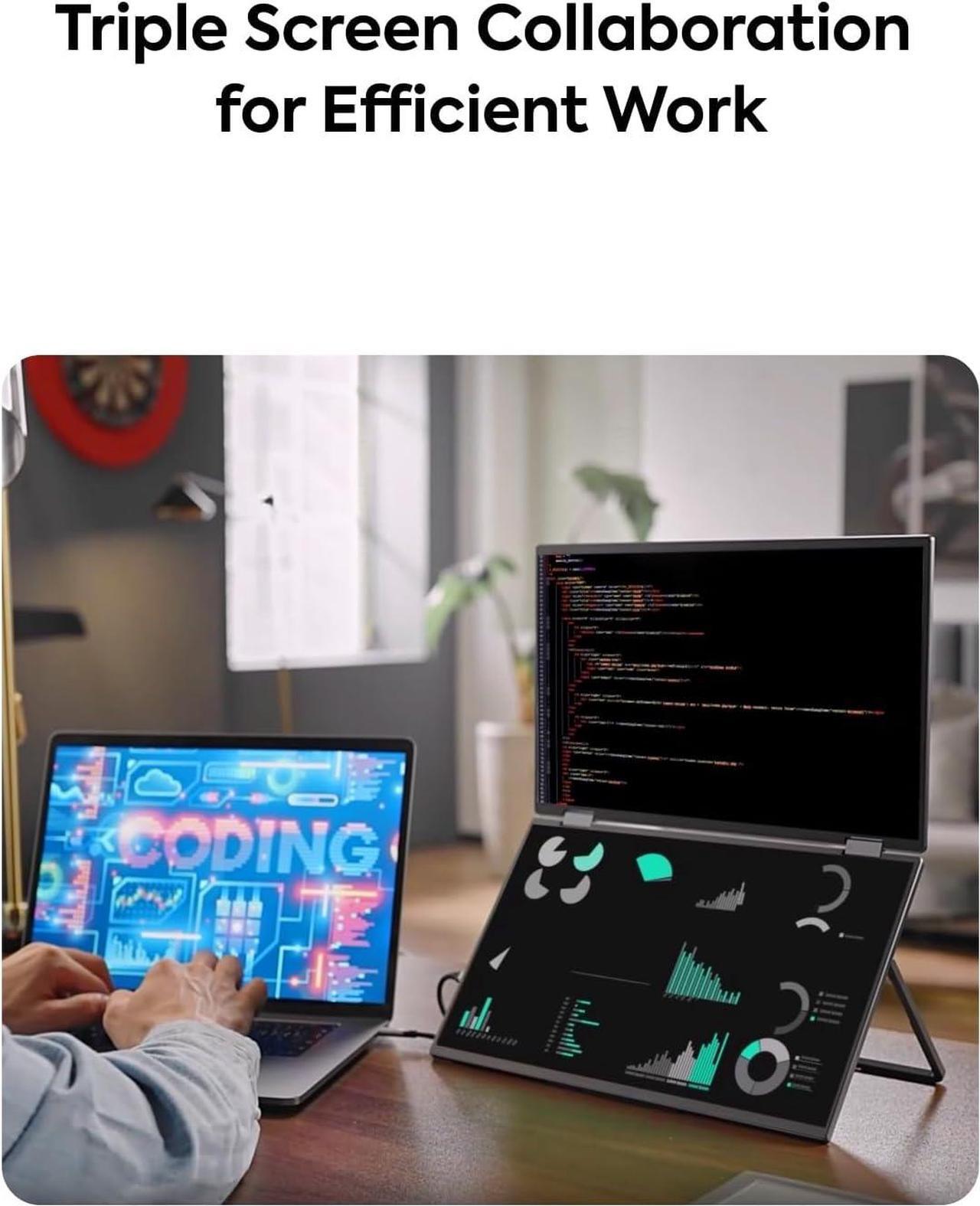 Alt view image 6 of 6 - MINISFORUM Laptop Screen Extender 15.6 Dual Stacked Monitors, HDMI + USB-C 1080P 16:9 IPS Portable Extended Monitor, Plug and Play, Dual Speaker, 170°Review Angle & 315° Rotation Portable Monitor