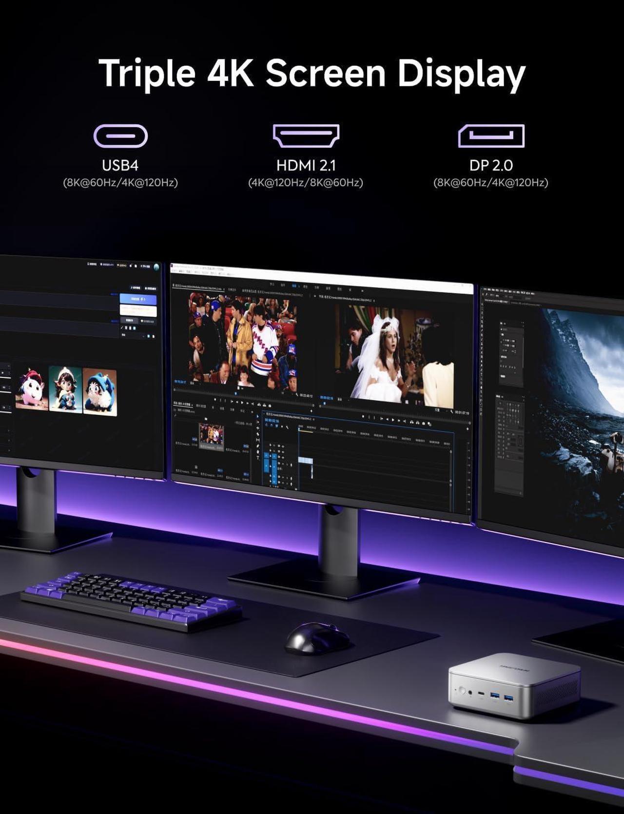 Alt view image 5 of 7 - MINISFORUM Elitemini AI370 Mini PC AMD Ryzen AI 9 HX 370(12C/24T) 32GB RAM 1TB SSD Desktop Computer, HDMI|USB4|DP Triple Output, 2xRJ45 Port, 4xUSB3.2, AMD Radeon 890M Graphics, Copilot Support AI PC