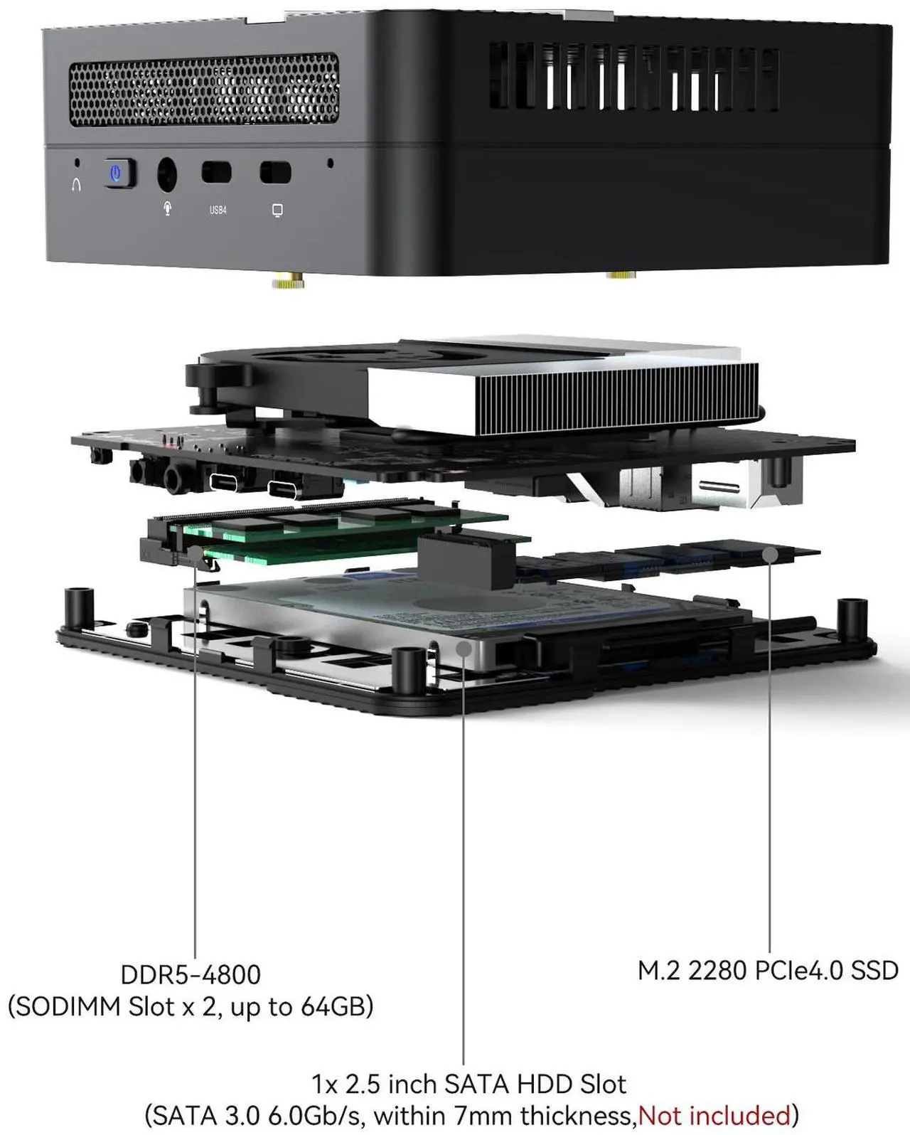 Alt view image 7 of 7 - MINISFORUM DeskMini UM560 XT Mini PC AMD Ryzen 5 5600H DDR4 16GB RAM+1T PCIe SSD Windows 11 Desktop Computer