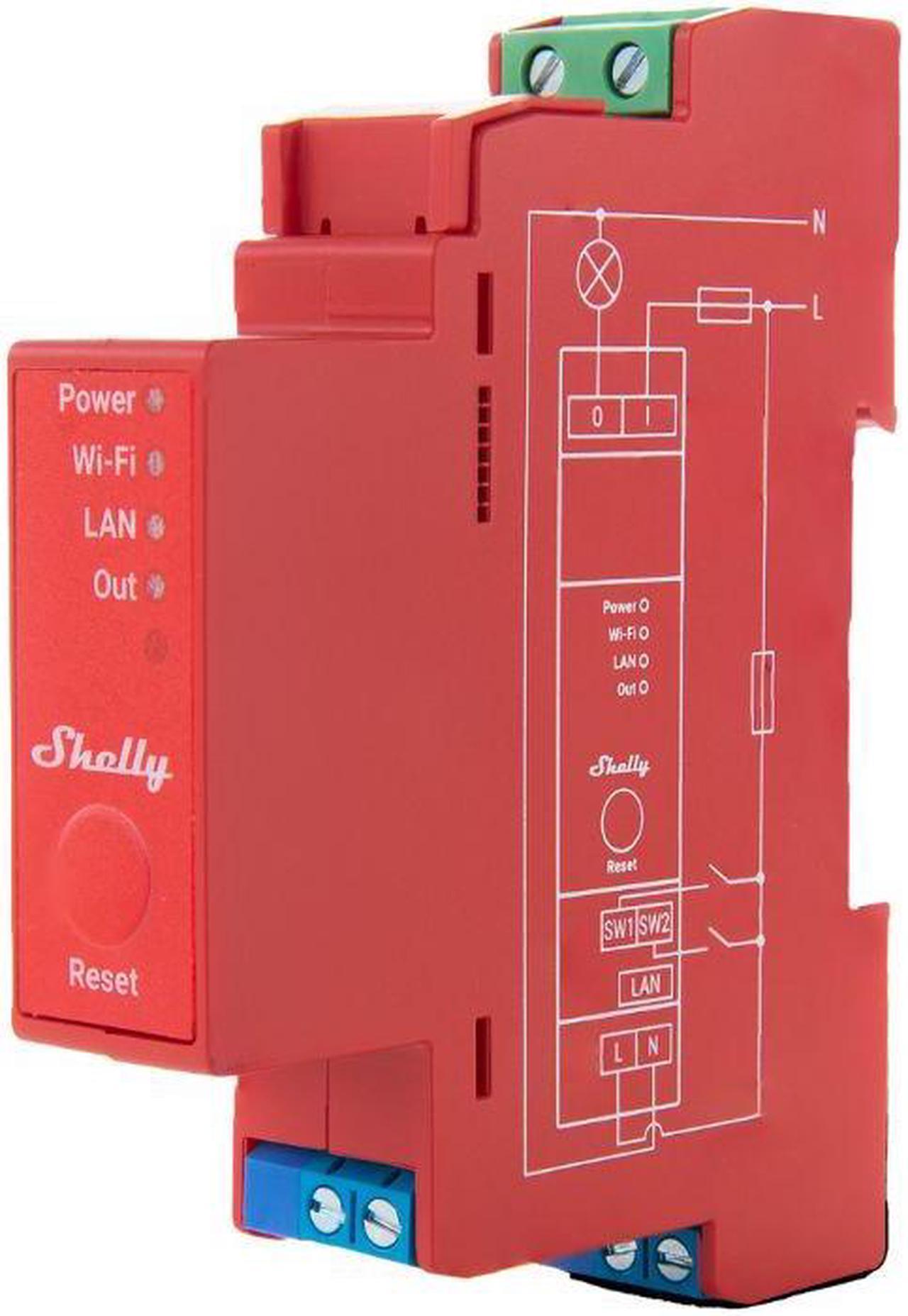 Shelly Pro 1PM. Professional 1-channel DIN rail smart relay switch up to 16A with power metering. Wi-Fi, LAN and Bluetooth connection