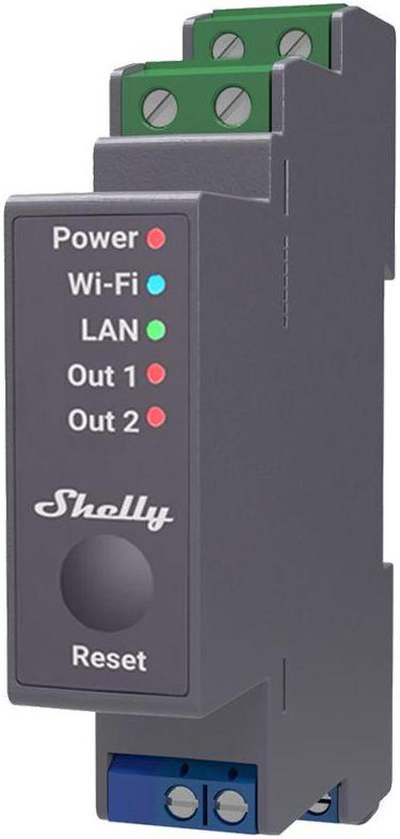 Shelly Pro 2. Professional 2-channels DIN rail smart relay switch up to 25A with Wi-Fi, LAN and Bluetooth connection