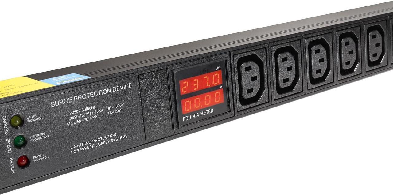 Main image of Valiant Power, Metered, Surge Protection, Rack Mount PDU, Basic 208-230-240-250v/30A, L6-30P Input, (8-C13) Outlets, 1U Horizontal Rackmount (C13) 3 Year Warranty, Crypto Mining