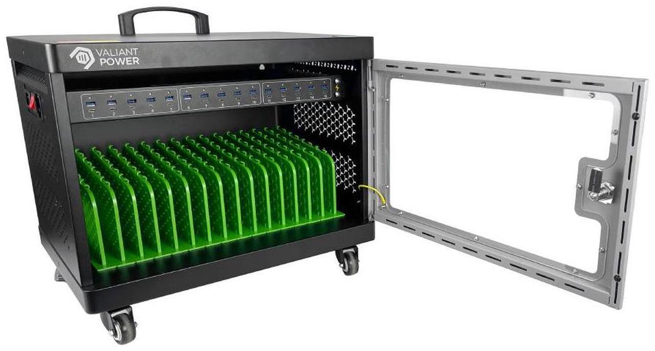Alt view image 3 of 7 - Valiant Power VP-CX15 Charging Cabinet  15-Port Locking Charging Station with USB, Type-C, and AC Outlets, Smart Indicator, Wall-Mountable, Quiet Fan, Mobile Cart