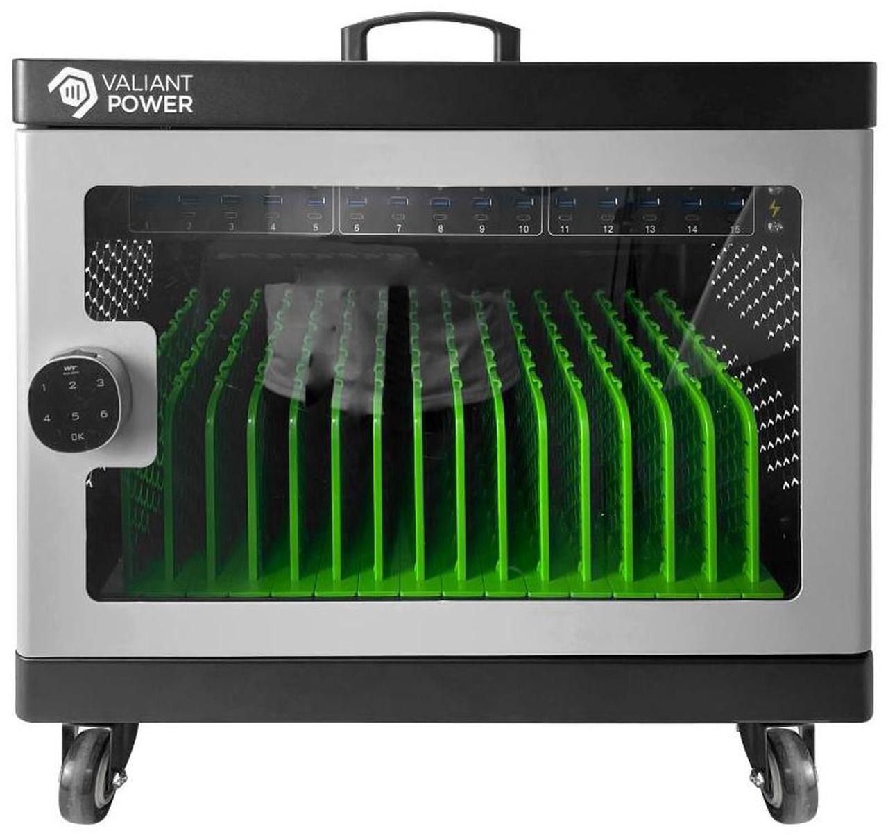 Alt view image 5 of 7 - Valiant Power VP-CX15 Charging Cabinet  15-Port Locking Charging Station with USB, Type-C, and AC Outlets, Smart Indicator, Wall-Mountable, Quiet Fan, Mobile Cart
