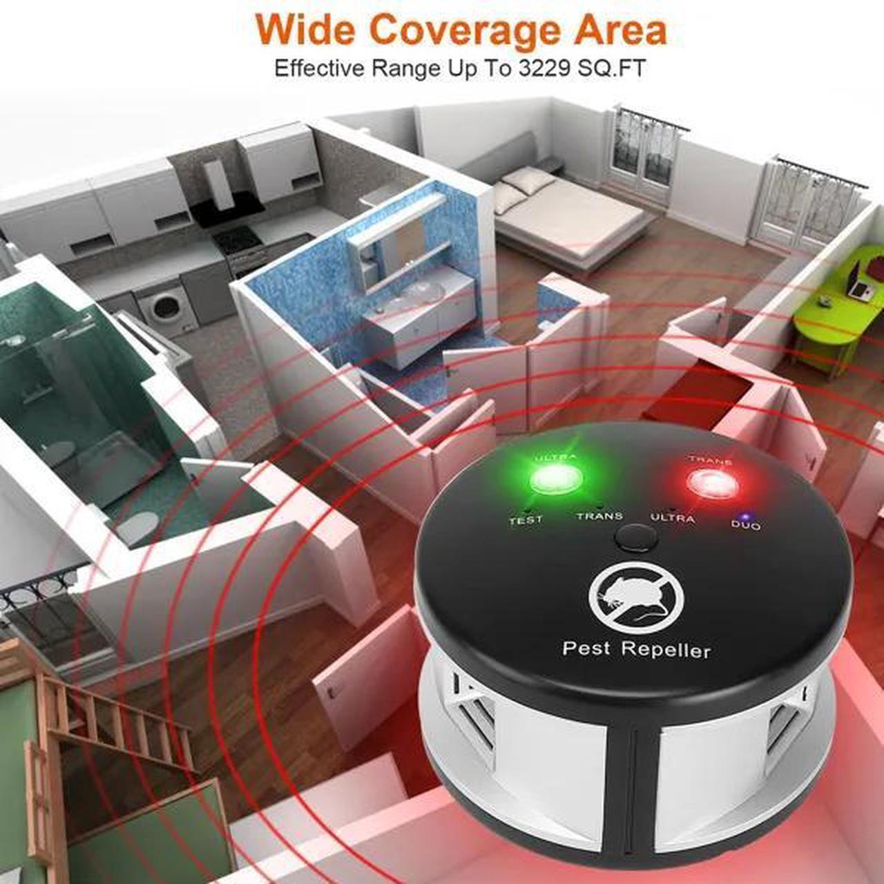 Alt view image 4 of 7 - 360° Ultrasonic Pest Repeller Electronic Plug-in Pest Control Mouse Chaser Blocker Repellent Deterrent with Pressure Wave & Ultrasonic Sound for Indoor Use