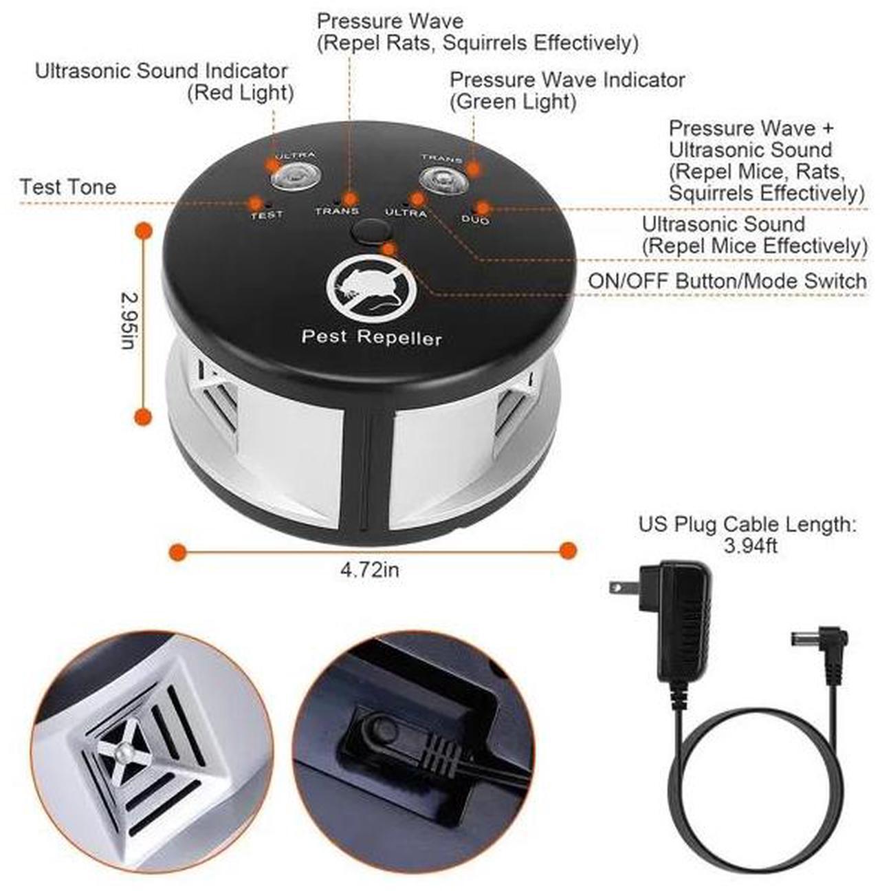 Alt view image 7 of 7 - 360° Ultrasonic Pest Repeller Electronic Plug-in Pest Control Mouse Chaser Blocker Repellent Deterrent with Pressure Wave & Ultrasonic Sound for Indoor Use