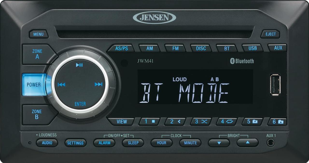 Main image of Jensen JWM41 2-Speaker Zones AM/FM|DVD|CD|USB|AUX| Bluetooth Wallmount RV Stereo, Speaker Output 4X 6 Watt, Plays: CD, CD-R, CD-RW, DVD, DVD+RW, DVD-RW, DVD-Video, MPEG-4, VCD, JPEG, CD-DA, MP3, WMA