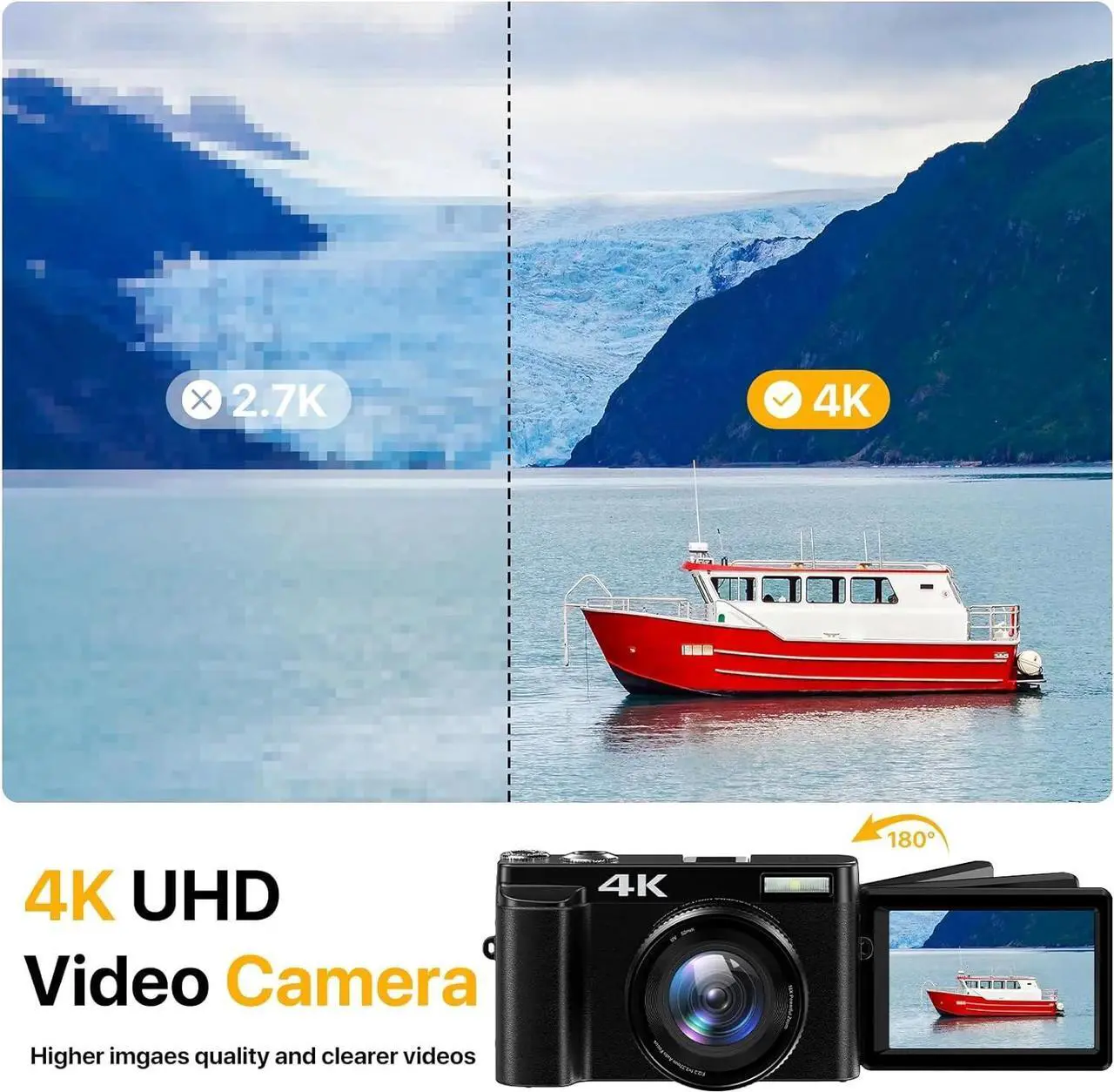 Alt view image 2 of 6 - Digital Camera 4K Vlogging Camera for YouTube with 32G SD Card 180° 3''Flip Screen 16X Autofocus 48MP Video Cameras