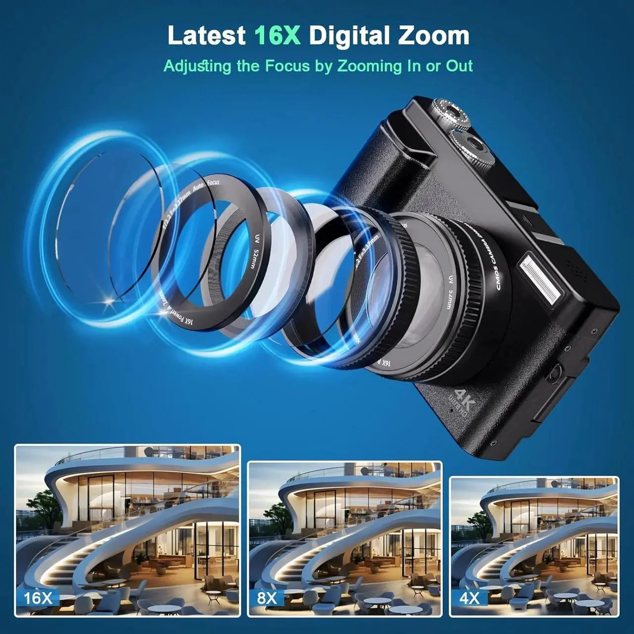 Alt view image 3 of 6 - Digital Camera 4K 48MP Vlogging Camera for Youtube Autofocus 16X Digital Zoom Video Cameras with 32GB SD Card