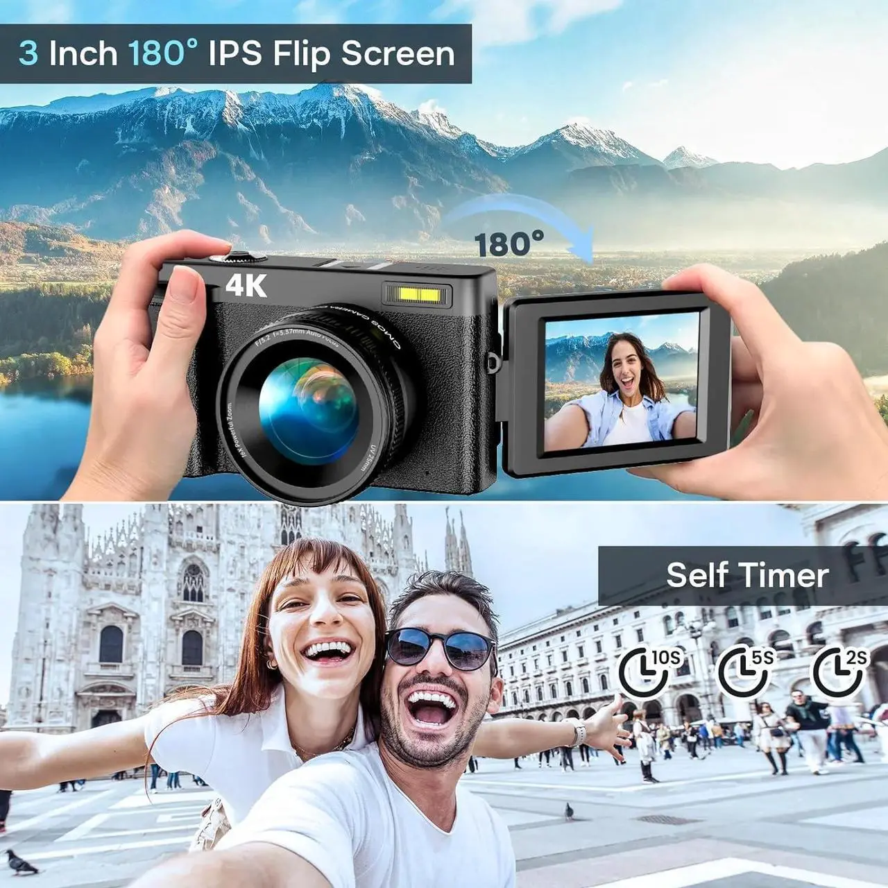 Alt view image 5 of 6 - Digital Camera 4K 48MP Vlogging Camera for Youtube Autofocus 16X Digital Zoom Video Cameras with 32GB SD Card