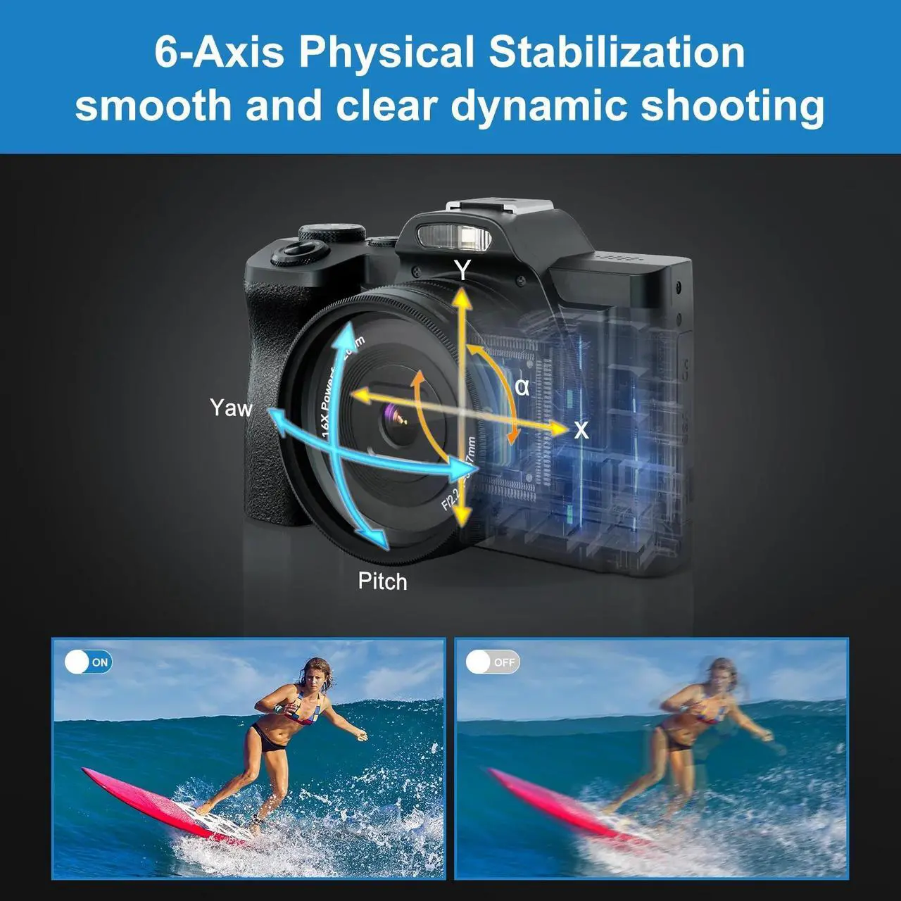 Alt view image 5 of 6 - 5K Digital Camera WiFi Autofocus Vlogging Camera 48MP Compact Video Camera for Youtube with 32G SD Card UV Filter
