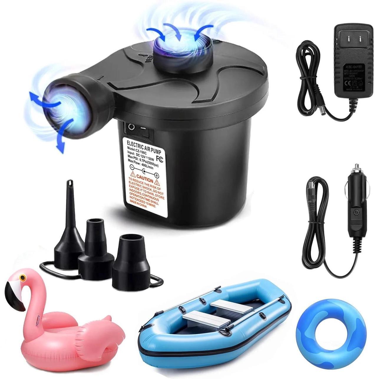 Alt view image 7 of 7 - Electric Air Pump , Quick-Fill Inflator/Deflator with 3 Nozzles , 100V 50W with Car Outlet Adaptor , for Air Mattress Beds, Airbed, Inflatable Pool Float, Black
