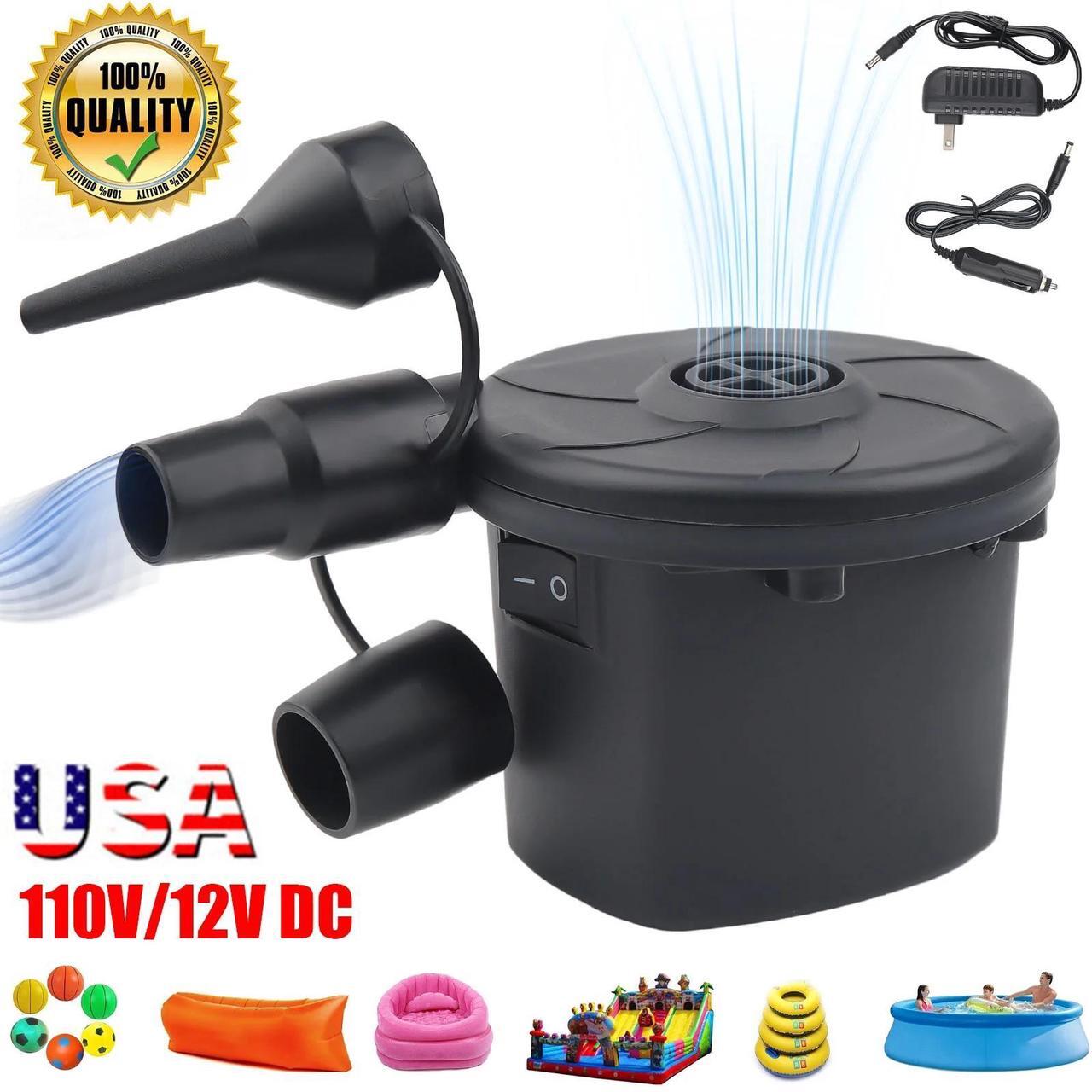 Main image of Electric Air Pump , Quick-Fill Inflator/Deflator with 3 Nozzles , 100V 50W with Car Outlet Adaptor , for Air Mattress Beds, Airbed, Inflatable Pool Float, Black