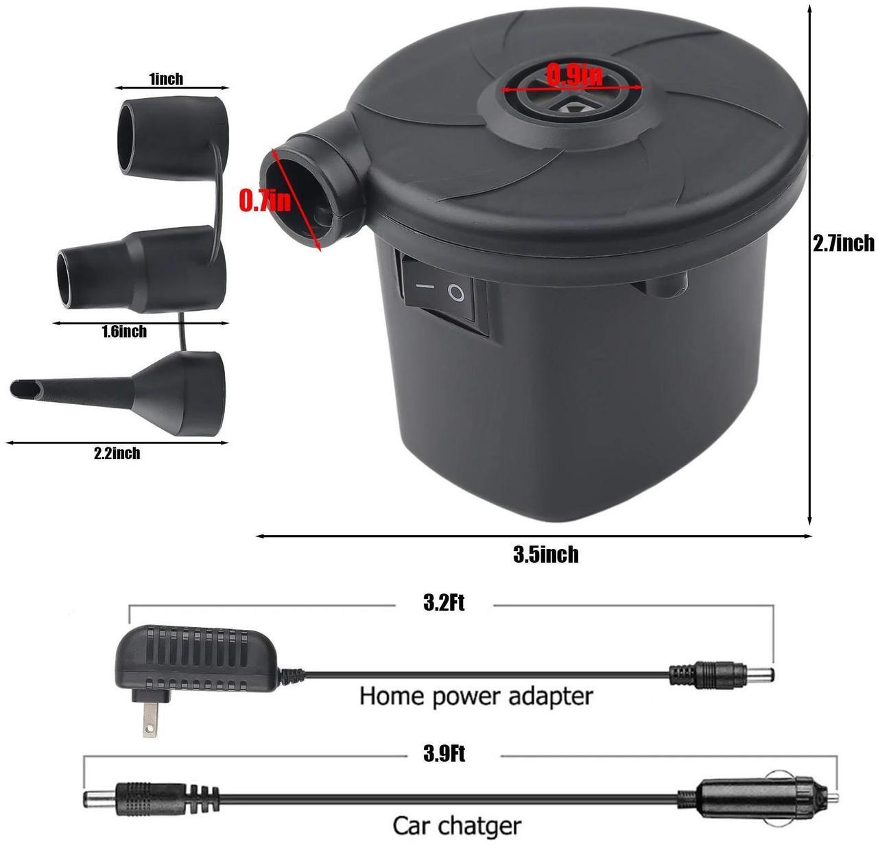 Alt view image 2 of 7 - Electric Air Pump , Quick-Fill Inflator/Deflator with 3 Nozzles , 100V 50W with Car Outlet Adaptor , for Air Mattress Beds, Airbed, Inflatable Pool Float, Black