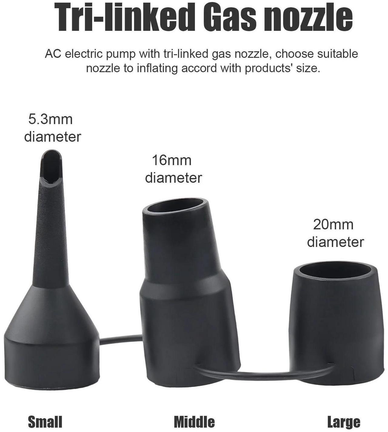 Alt view image 3 of 7 - Electric Air Pump , Quick-Fill Inflator/Deflator with 3 Nozzles , 100V 50W with Car Outlet Adaptor , for Air Mattress Beds, Airbed, Inflatable Pool Float, Black