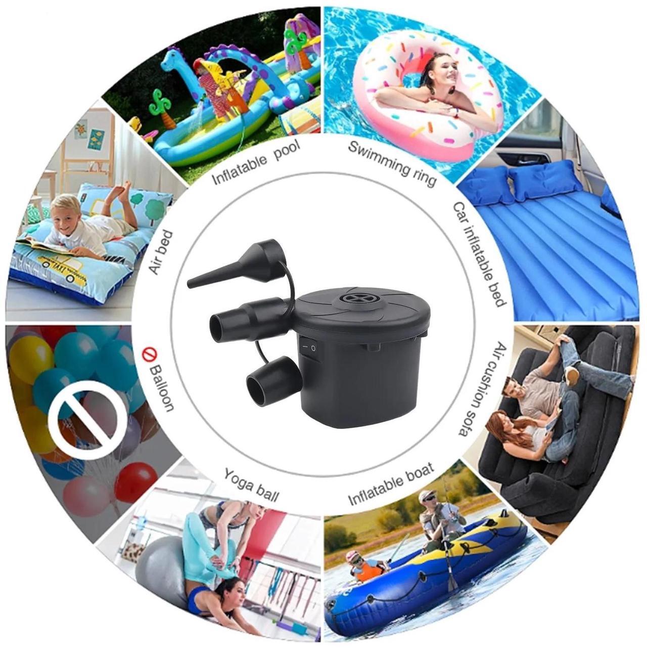 Alt view image 6 of 7 - Electric Air Pump , Quick-Fill Inflator/Deflator with 3 Nozzles , 100V 50W with Car Outlet Adaptor , for Air Mattress Beds, Airbed, Inflatable Pool Float, Black