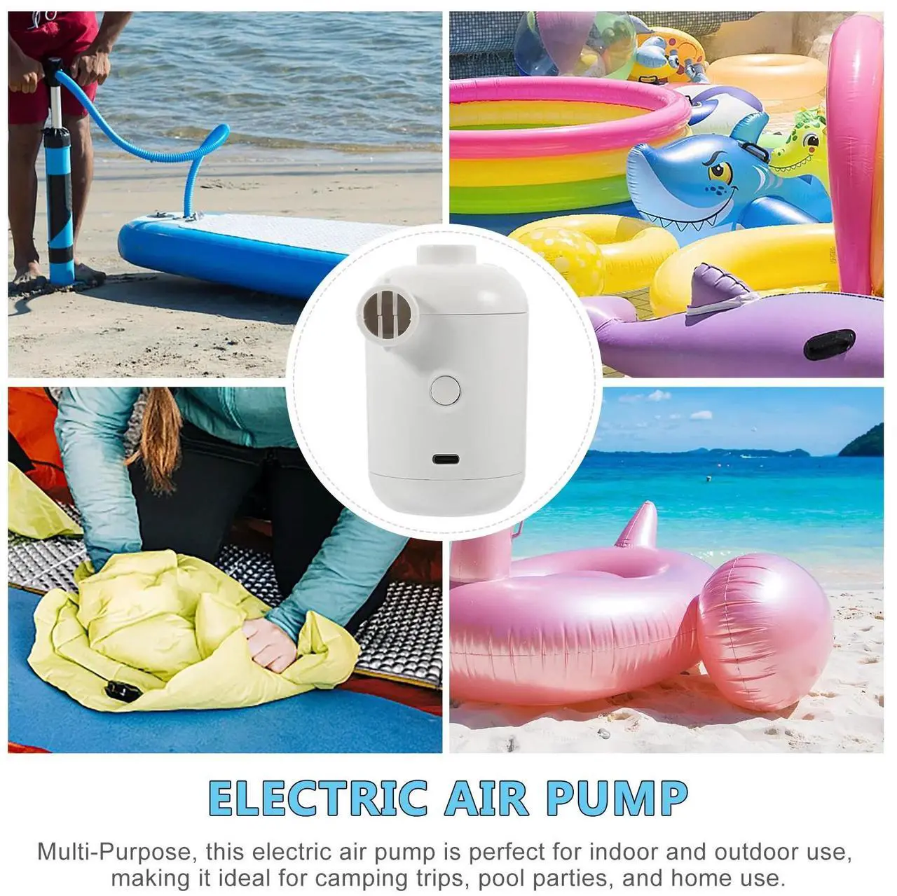 Alt view image 2 of 7 - 2500mAh Battery Rechargeable Electric Air Pump with 5 Nozzles Quickly Inflation/Deflation Portable Swimming Rings Air Mattress Pump for Outdoor
