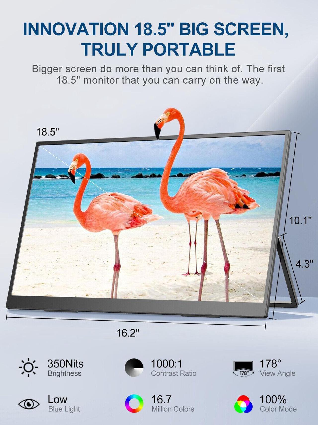 Alt view image 2 of 7 - UPERFECT 100Hz Portable Monitor 18.5" 1080P Gaming Monitor w/Integrated Stand & VESA HDMI 2*Type C Switch Display