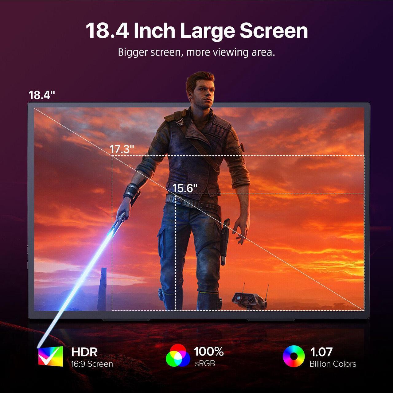 Alt view image 2 of 7 - UPERFECT 18.4" 4K Portable Monitor Ultra HD Gaming Display HDMI Type C*2 Laptop Screen UHD Gaming Monitor 10Bit Adjustable Stand