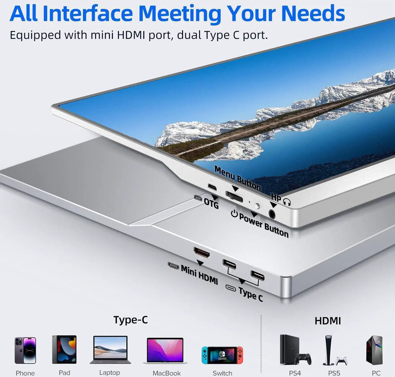 Alt view image 4 of 6 - UPERFECT 15.6" 4K Portable Monitor 3840*2160 4K Portable Display Gaming Monitor USB C HDMI