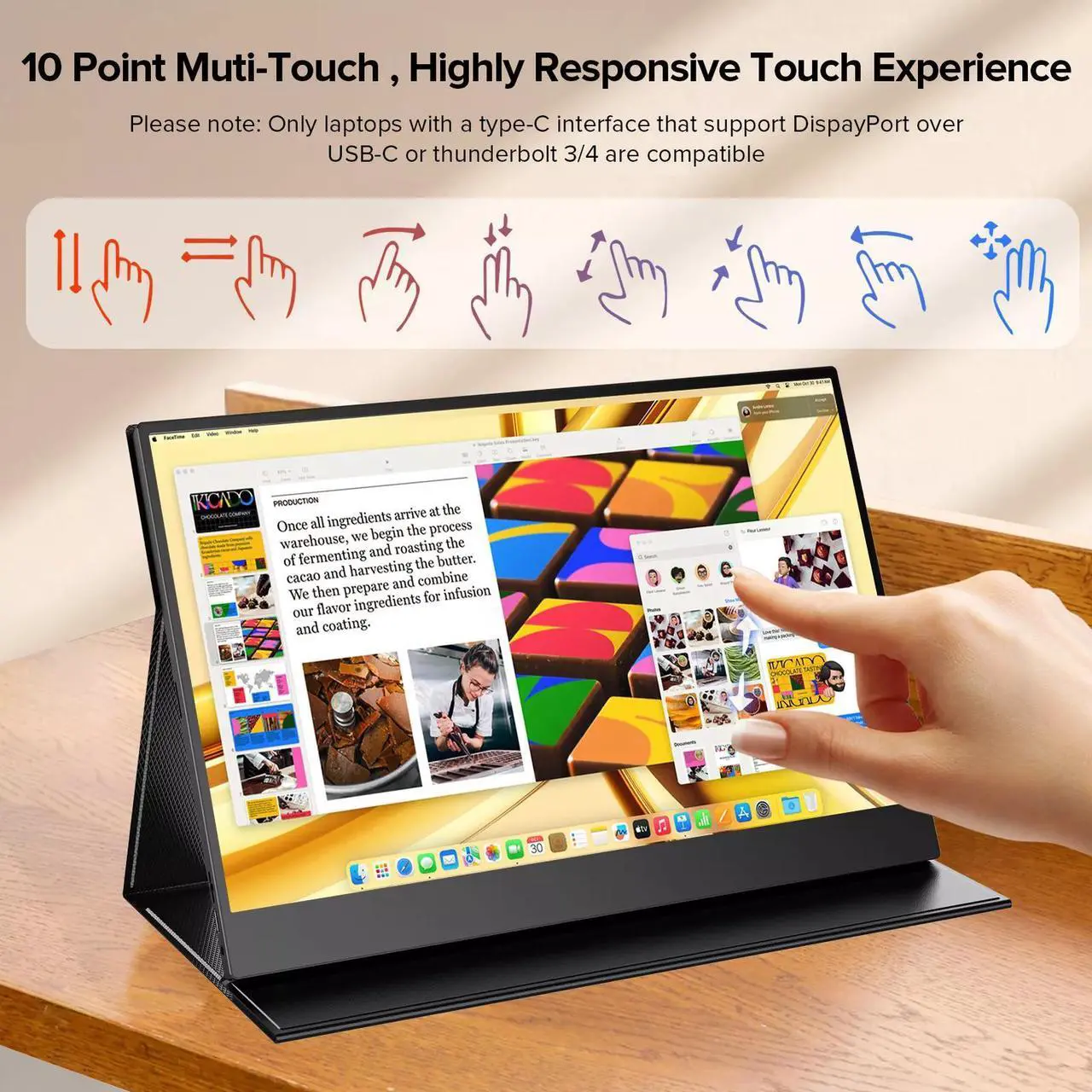 Alt view image 2 of 7 - NEWSOUL Touchscreen 1080P Portable Monitor 15.6" HDMI Dual USB C For Laptop Computer